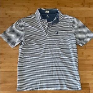 johnnie-O Navy and White Striped Polo Shirt